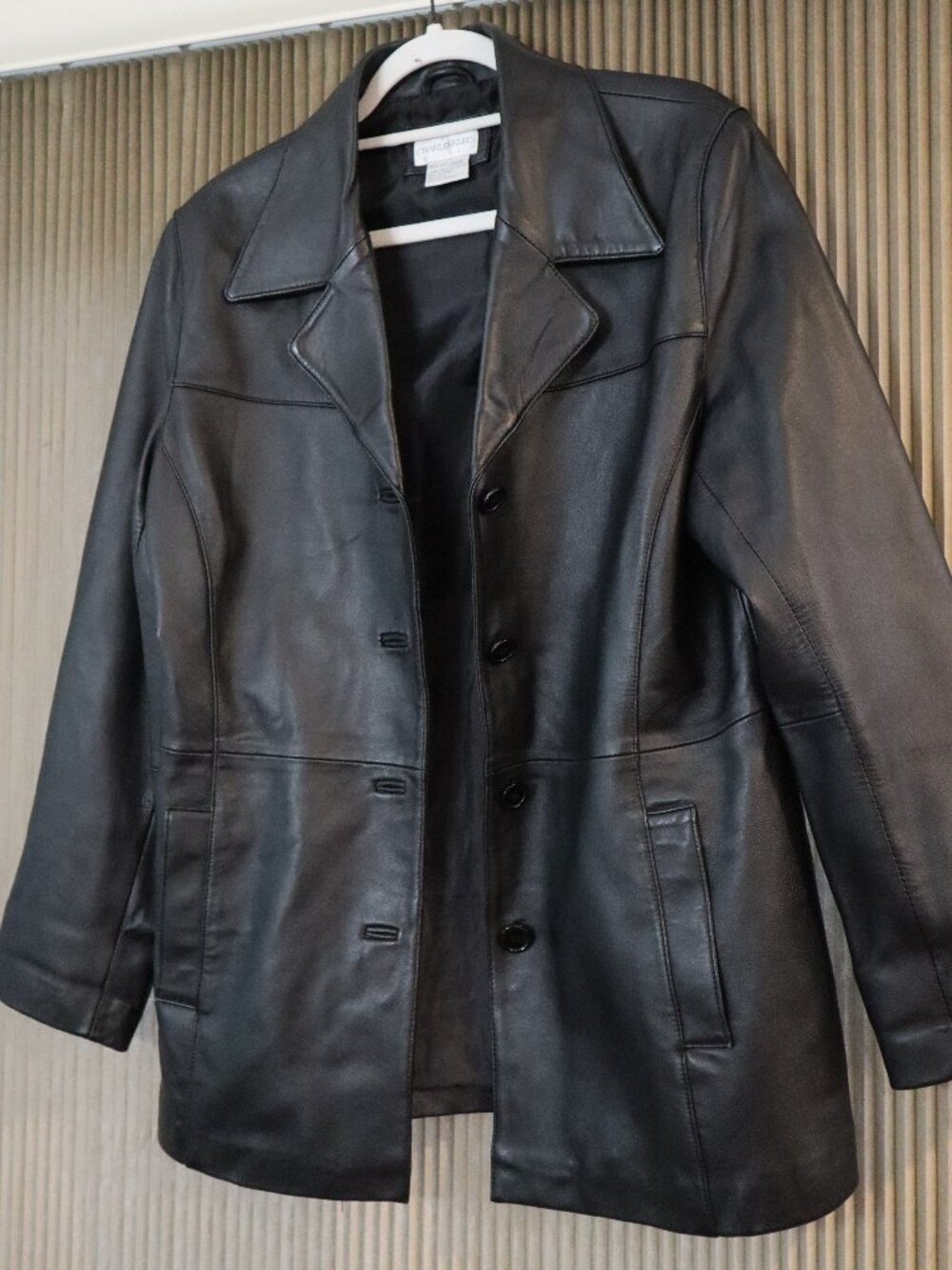 Charles Klein 100% Genuine Leather Coat, Button Up, Large